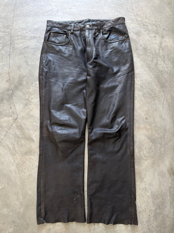 thrashed brown leather pant