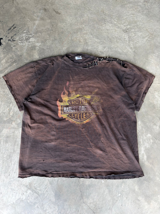 Vintage thrashed Harley Davidson flame tee