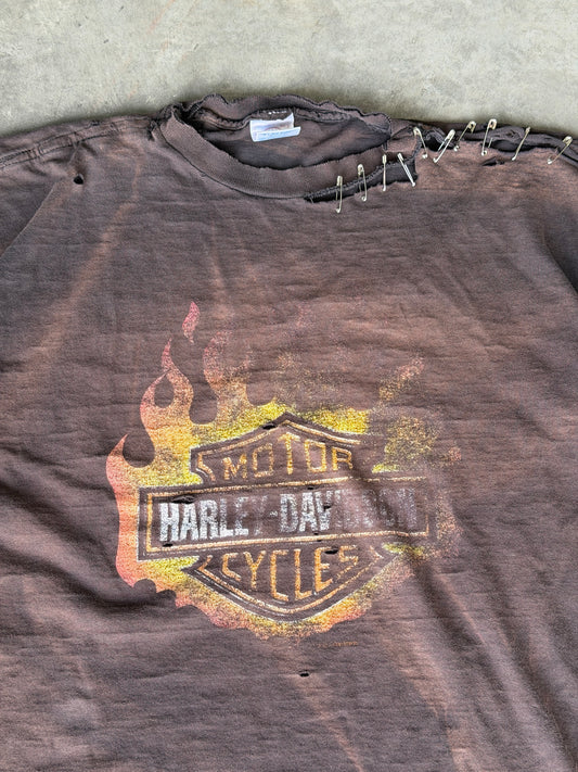 Vintage thrashed Harley Davidson flame tee