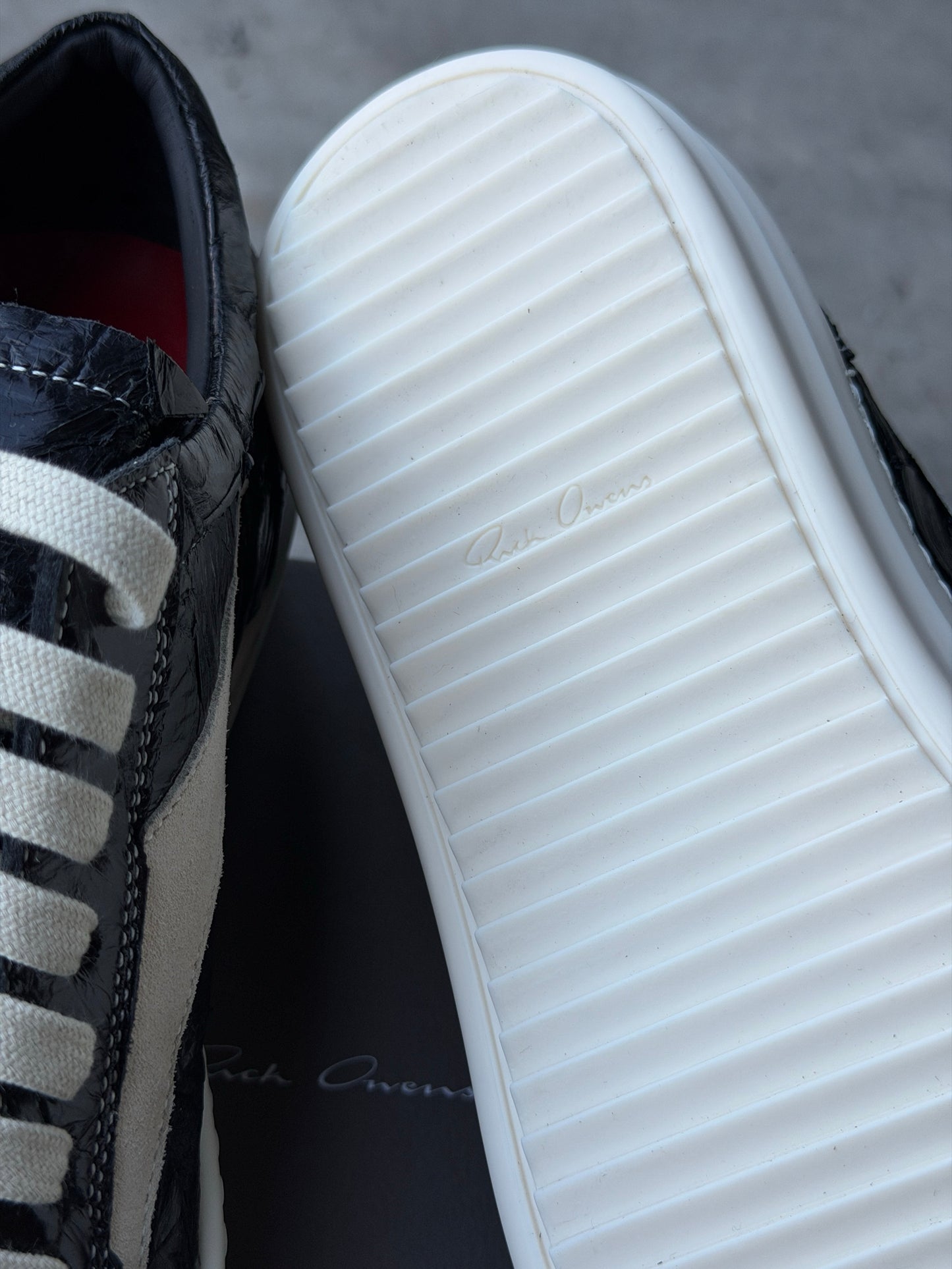 Maxfield exclusive Rick Owen Pirarucu leather sneaks