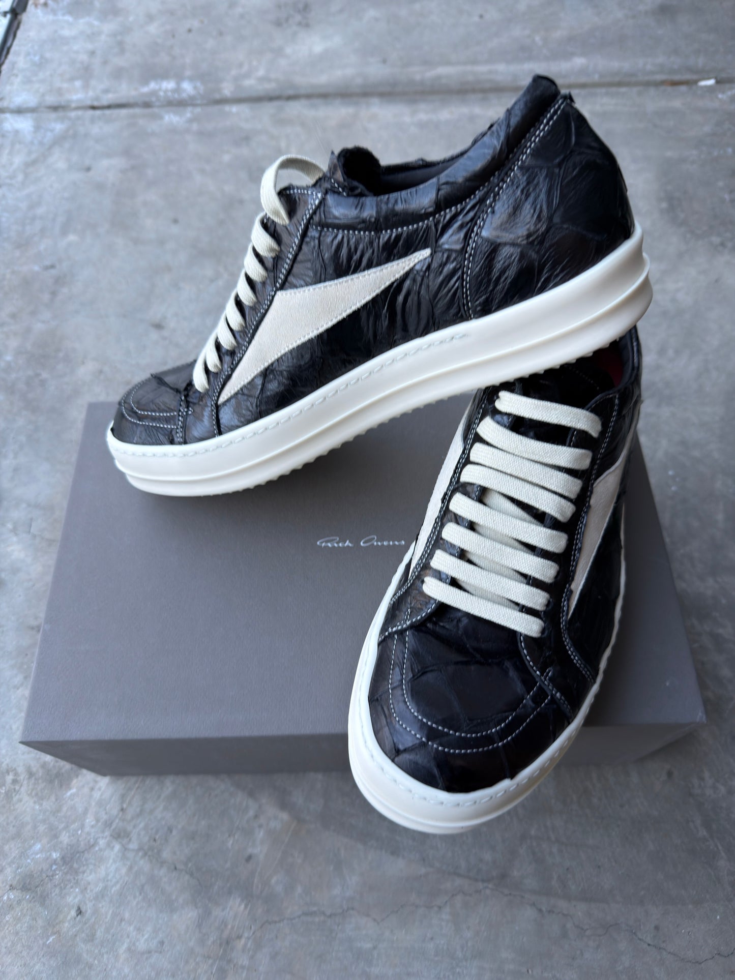 Maxfield exclusive Rick Owen Pirarucu leather sneaks