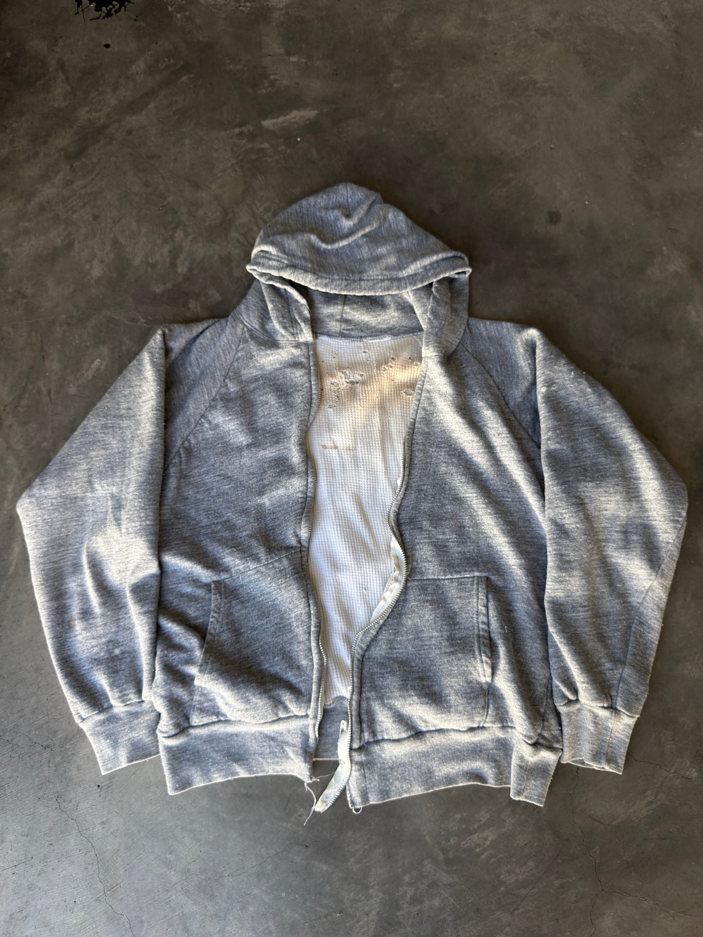 70s thermal lined heather grey zip up
