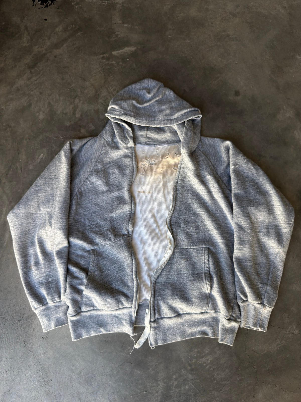 70s thermal lined heather grey zip up