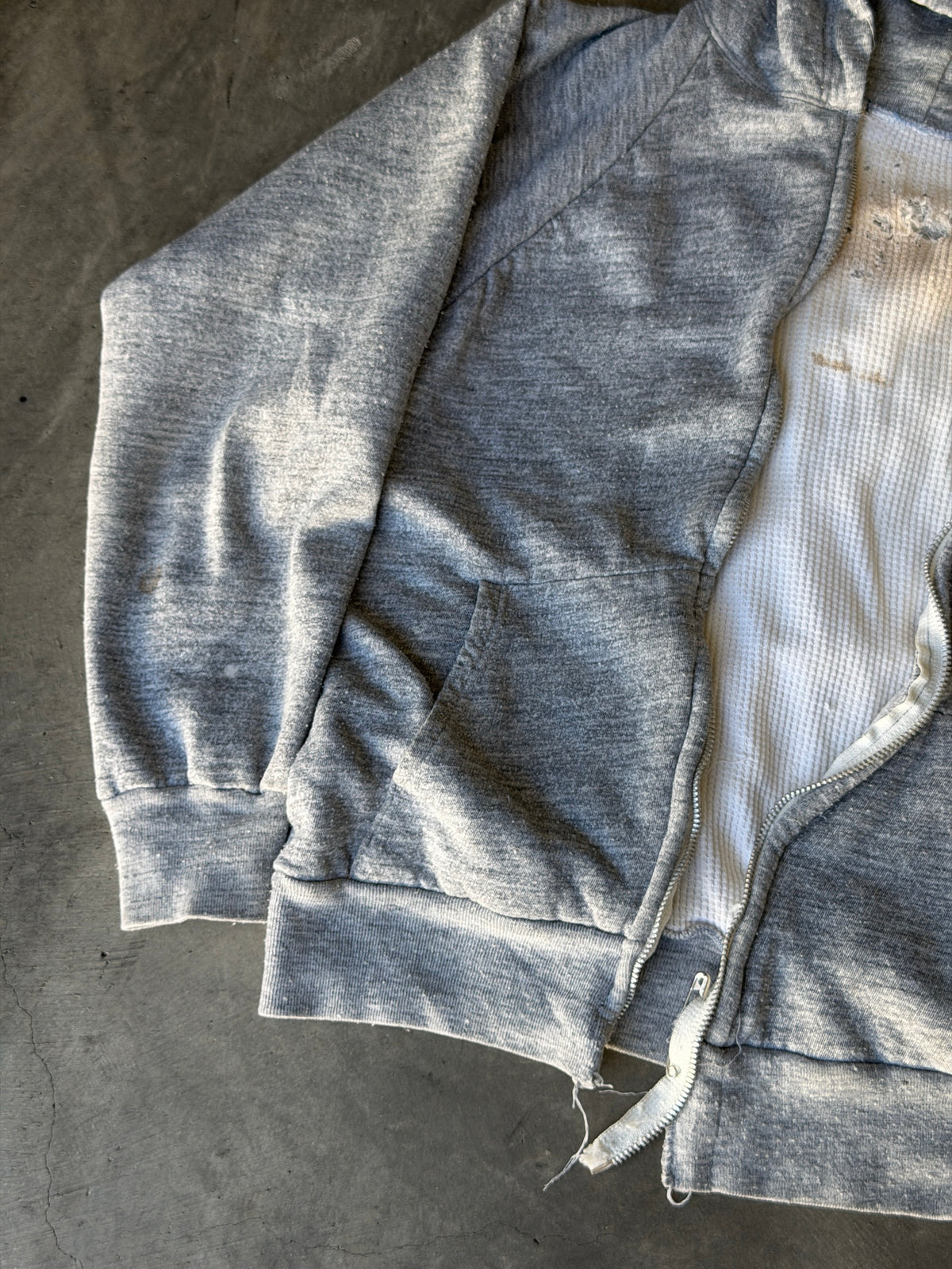 70s thermal lined heather grey zip up