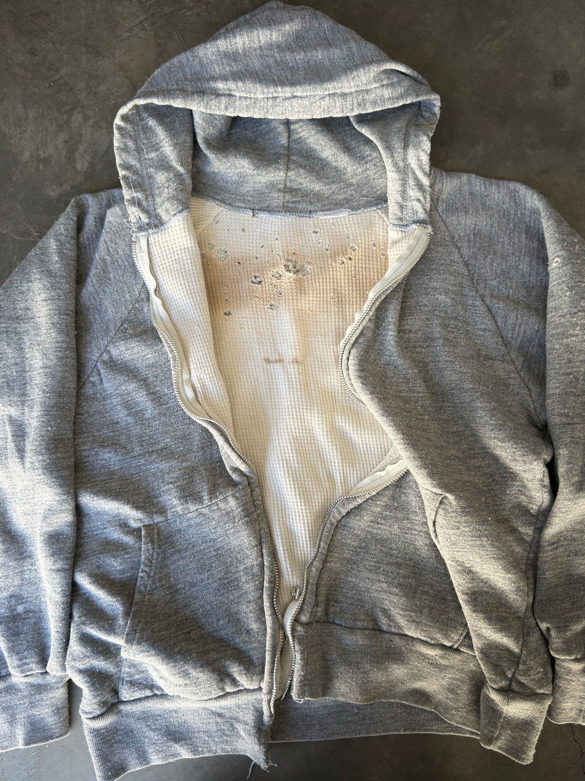 70s thermal lined heather grey zip up