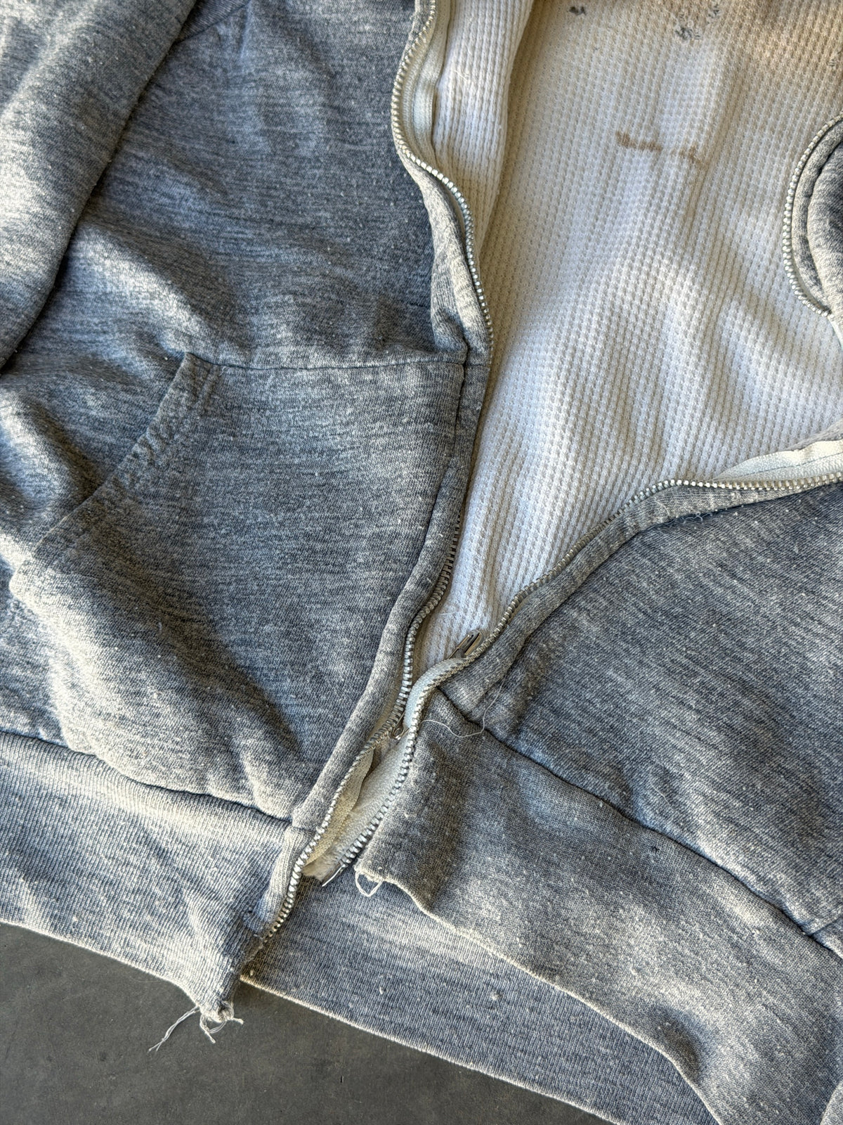 70s thermal lined heather grey zip up