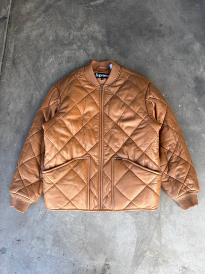 supreme quilted leather work jacket brown