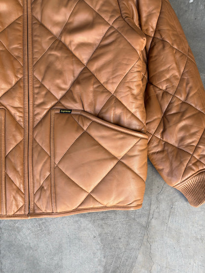 supreme quilted leather work jacket brown