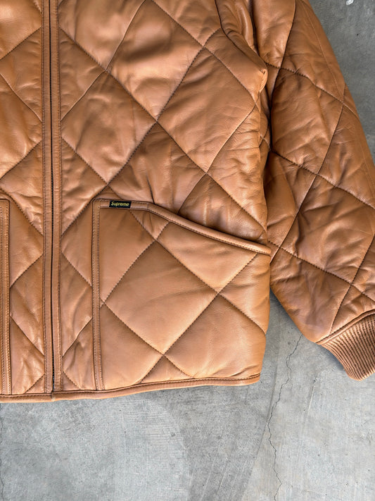 supreme quilted leather work jacket brown