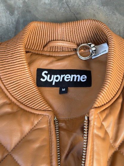 supreme quilted leather work jacket brown