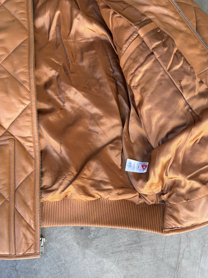 supreme quilted leather work jacket brown