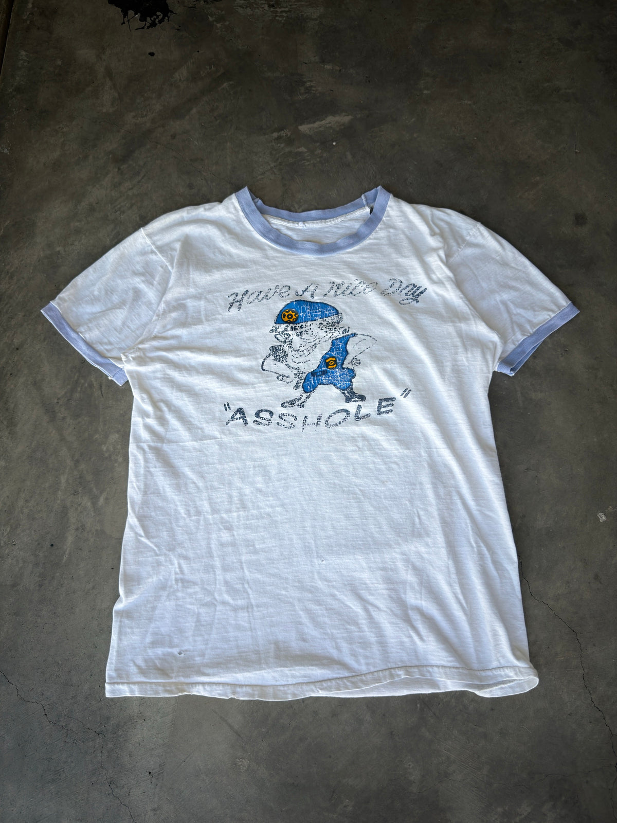 70s "Asshole" blue ringer tee
