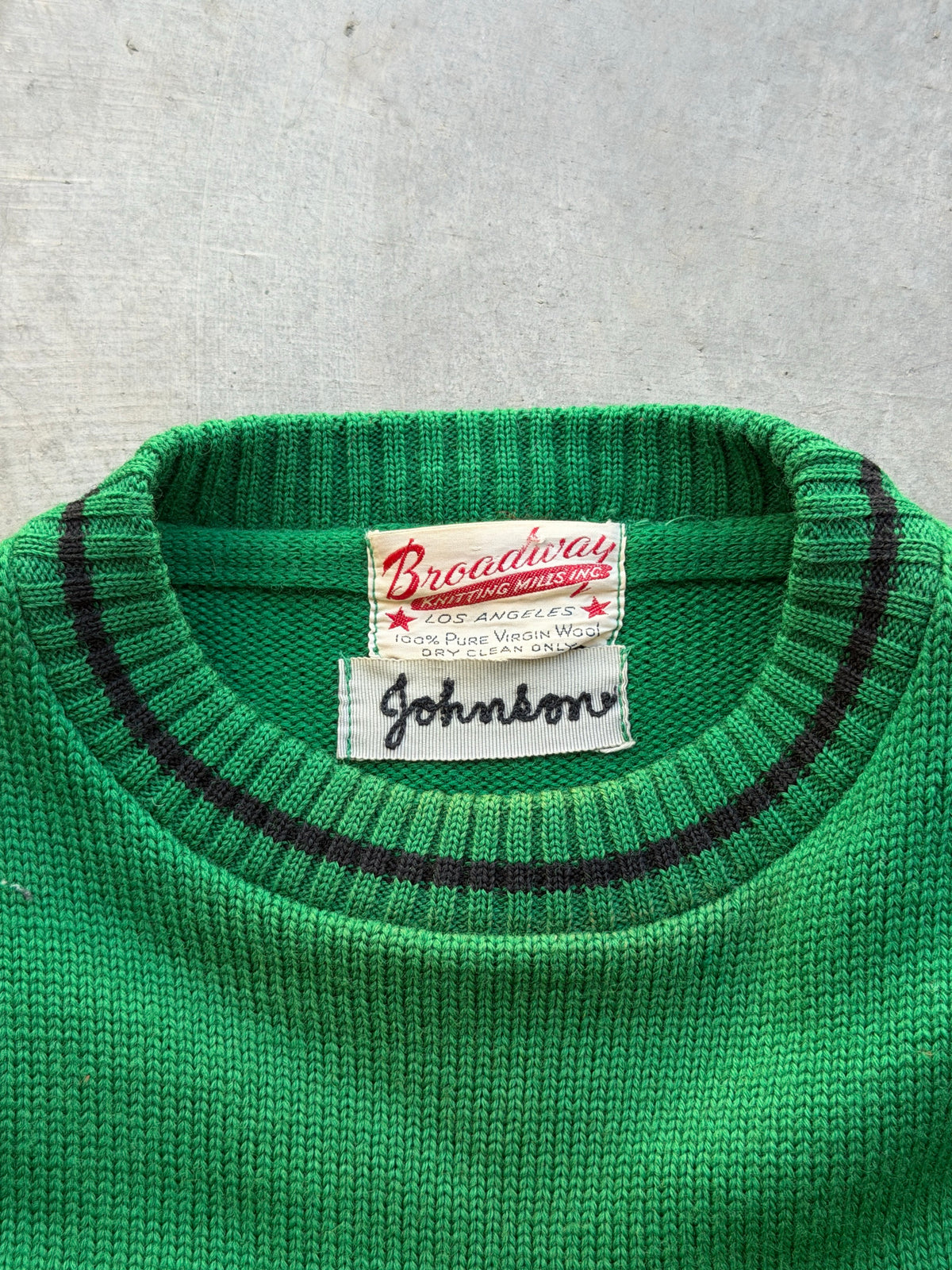 1950s Kelly green striped wool sweater