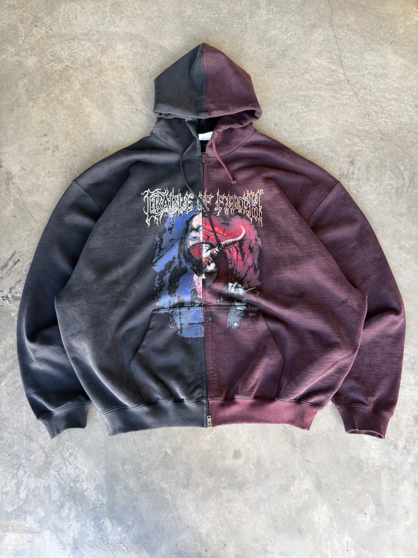 Vetements x cradle of filth split zip up hoodie