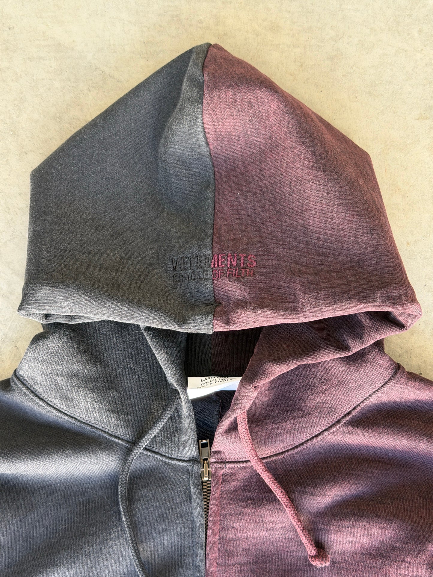 Vetements x cradle of filth split zip up hoodie