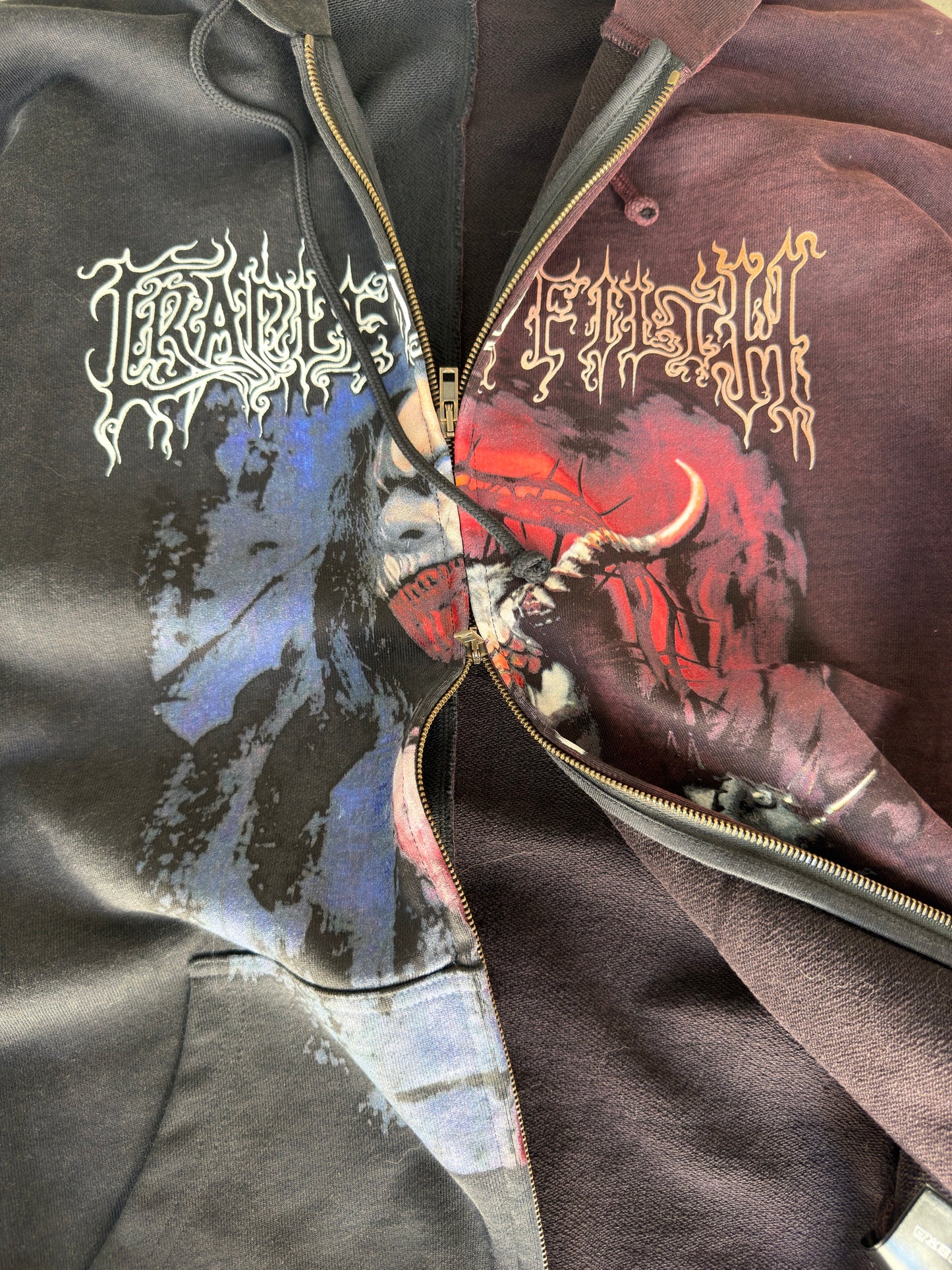 Vetements x cradle of filth split zip up hoodie