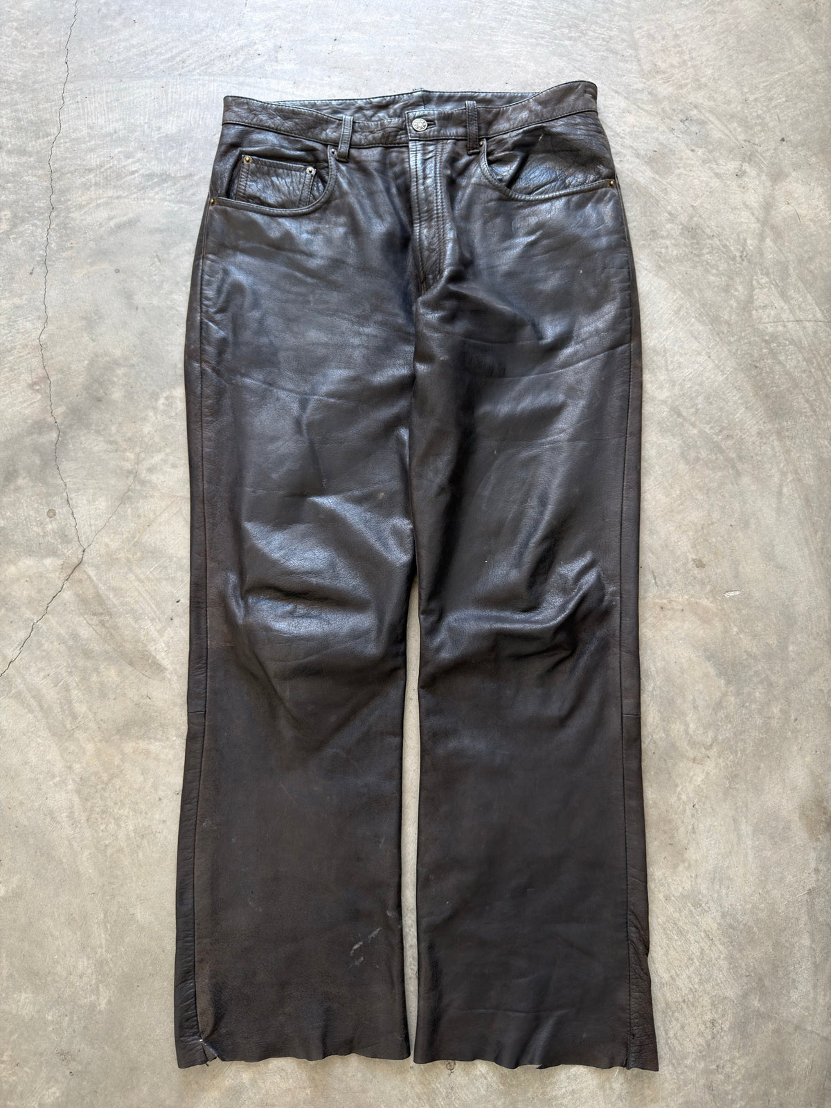 thrashed brown leather pant