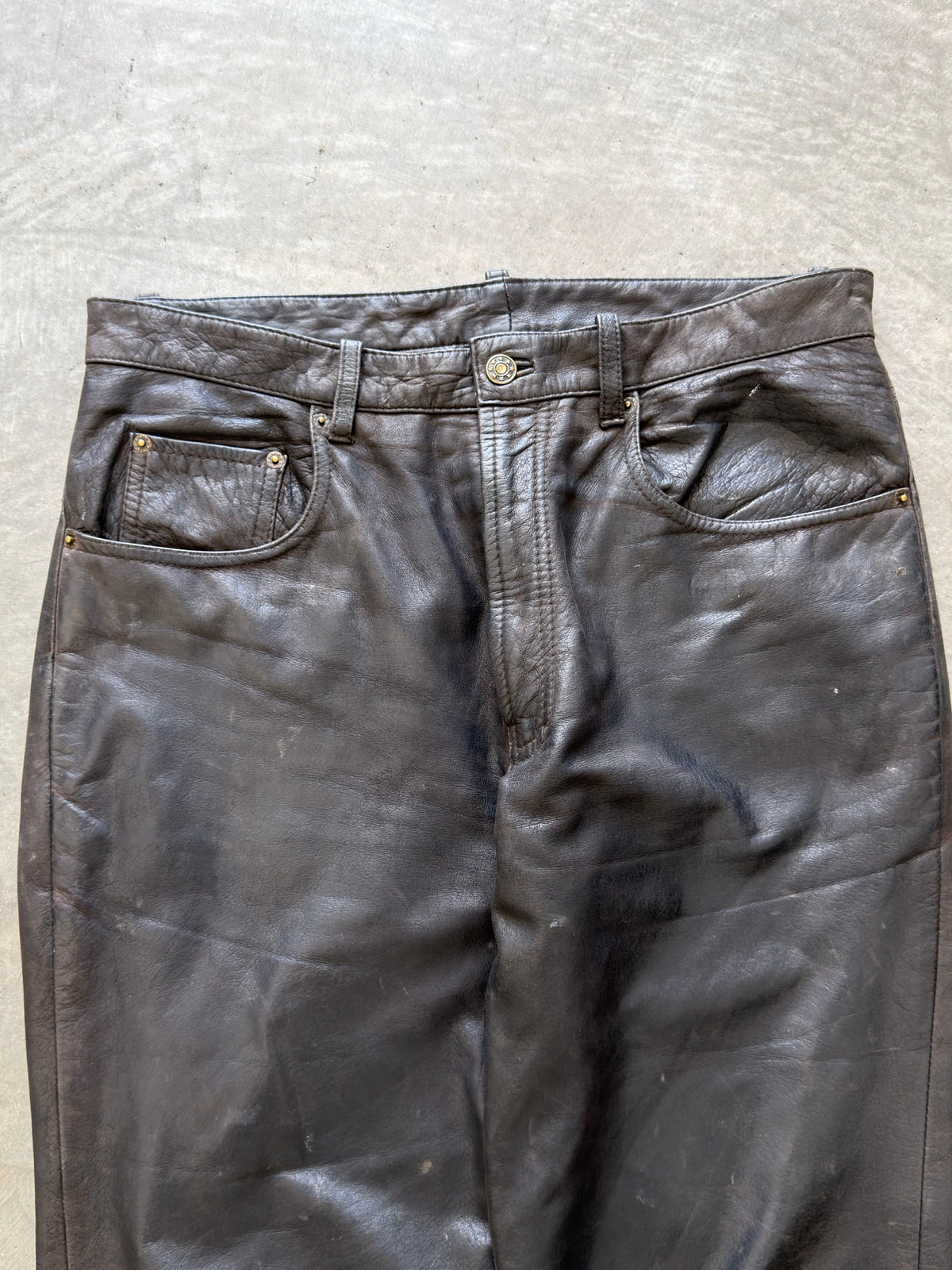 thrashed brown leather pant