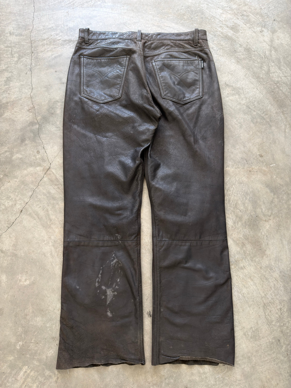 thrashed brown leather pant
