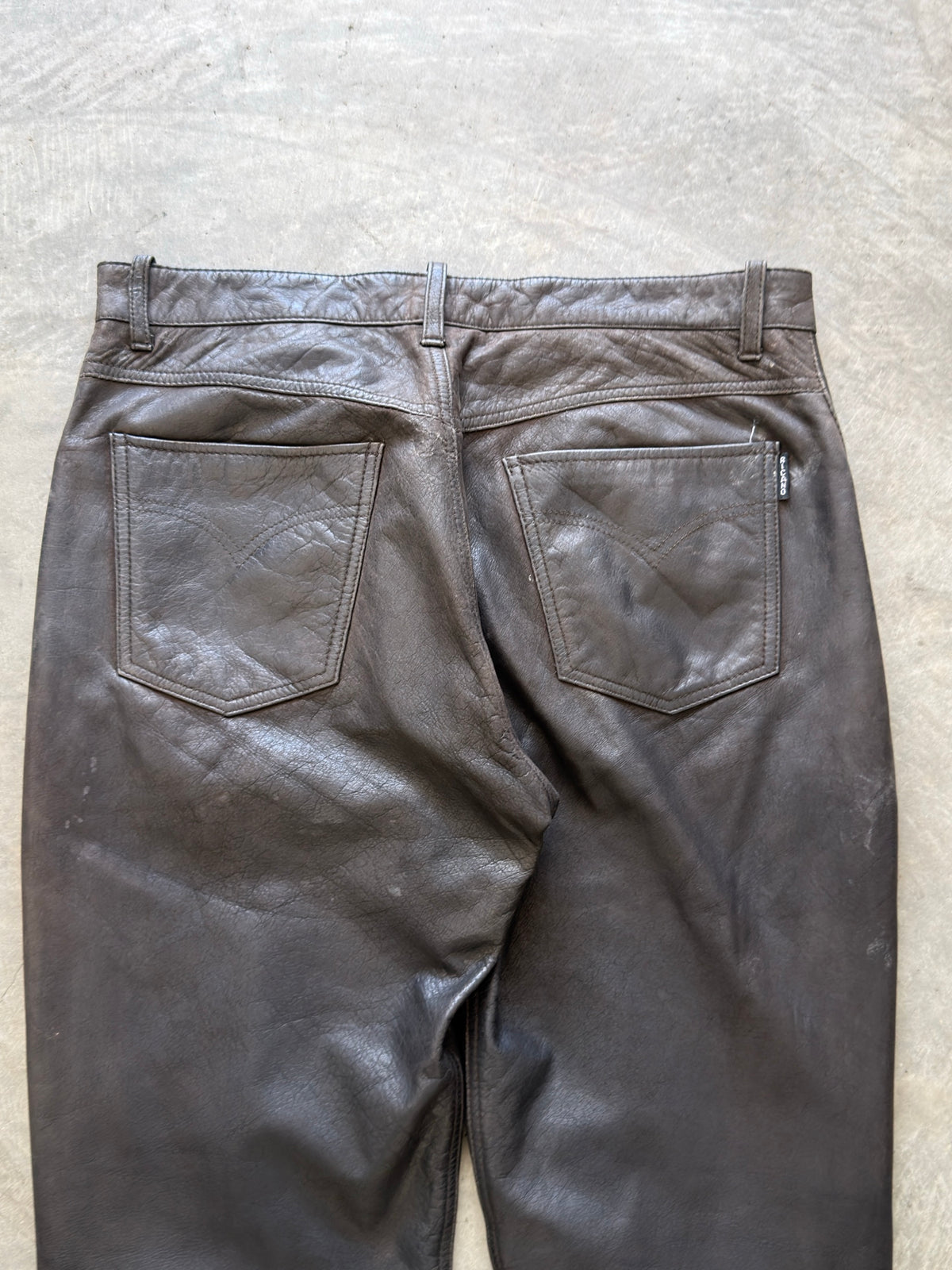 thrashed brown leather pant