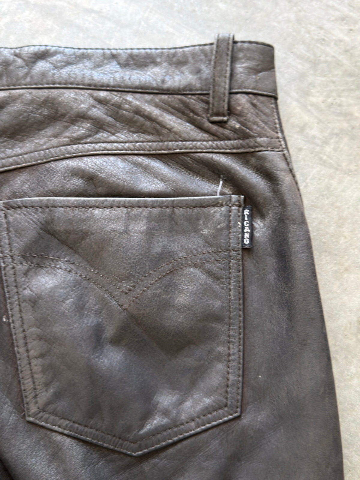 thrashed brown leather pant