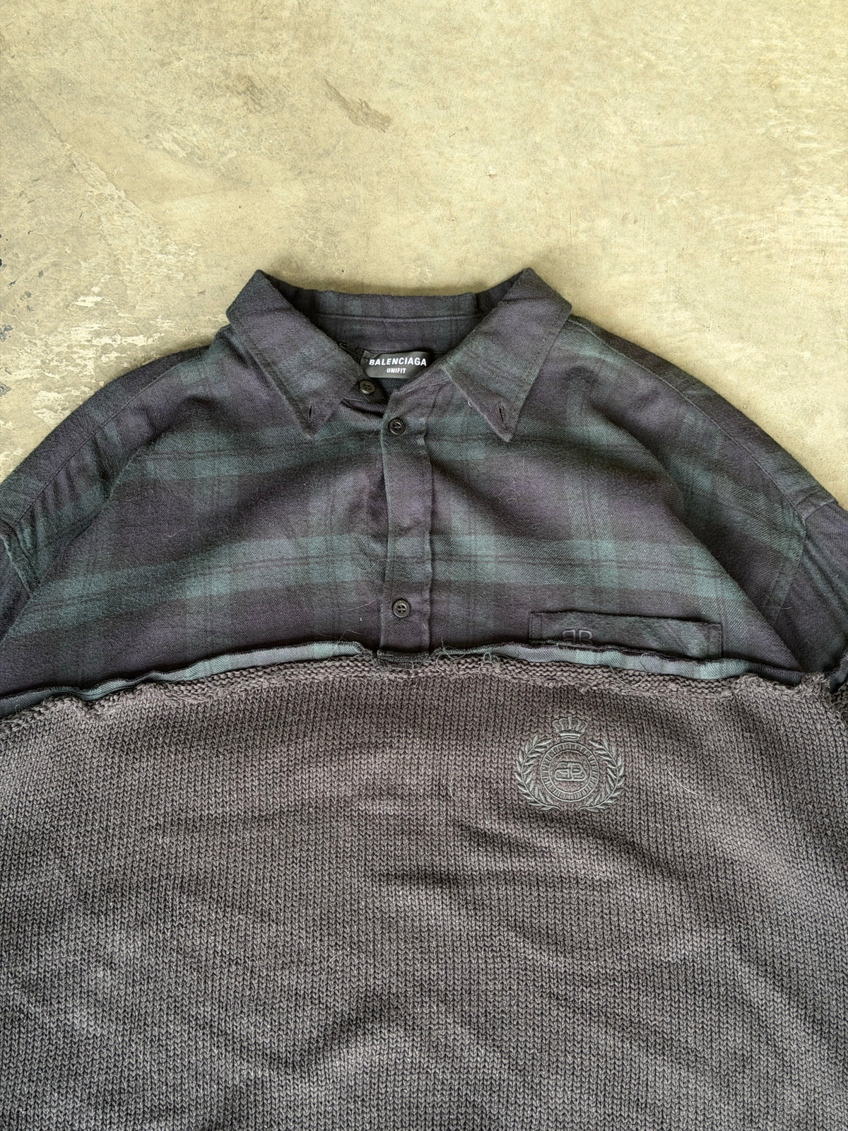 hybrid flannel knit sweater
